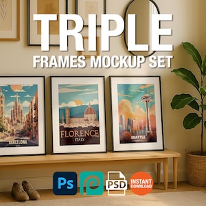 3 Frame Mockup Entryway Interior Poster Display Black Wall Art Minimal PSD Download