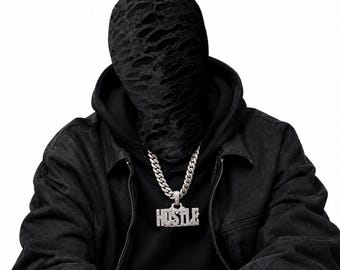 Distressed Full Face Mask, Gothic Cyberpunk Balaclava Hood, Ripped Spandex Costume (Halloween)