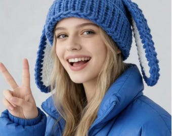 Warme Wintermütze mit Hasen-Ohrmütze