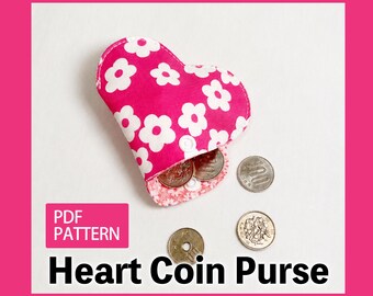 Heart Coin Purse PDF Pattern, Cute Coin Pouch Sewing Pattern, Easy DIY Snap Wallet, Beginner Friendly Tutorial