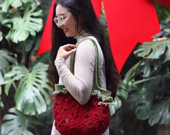Handmade Strawberry Crochet Shoulder Bag, Gift For Her, Granny Square Bag
