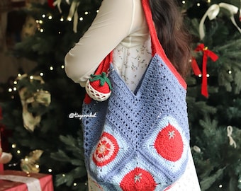 Tomato Granny Square Crochet Bag - Handmade Shoulder Tote