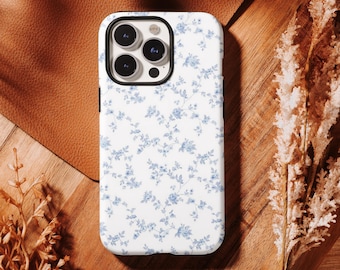 Light Blue Floral iPhone Case, Unique Aesthetic, Compatible For iPhone 17 16, 15, 14, 13, 12, 11 Pro Max ,Samsung S25 S24 S23 S22 Ultra