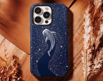 Dreamy whale Shark Phone Case,Deep Blue Sky, White Stars,Dreamy Universe, iPhone 17 16, 15, 14, 13, 12, 11 Pro Max ,Samsung S25 S24 S23 S22