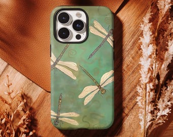 Vintage Green Dragonfly Phone Case,Retro iPhone Case,Compatible with iPhone 17 16, 15, 14, 13, 12, 11 Pro Max ,Samsung S25 S24 S23 S22 Ultra