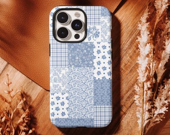 Funda de teléfono con diseño de patchwork floral para iPhone 17, 16, 15, 14, 13, 12, 11 Pro Max y Samsung S25, S24, S23 y S22 Ultra.