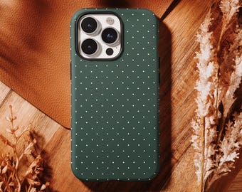 Minimalist Green Polka Dot Phone Case, Cute Trendy Aesthetic , For iPhone 17 16, 15, 14, 13, 12, 11 Pro Max ,Samsung S25 S24 S23 S22 Ultra