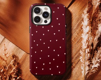 Funda para teléfono con estampado de corazones burdeos, diseño de corazones rojos delicados, para iPhone 17, 16, 15, 14, 13, 12, 11 Pro Max, Samsung S25, S24, S23, S22 Ultra
