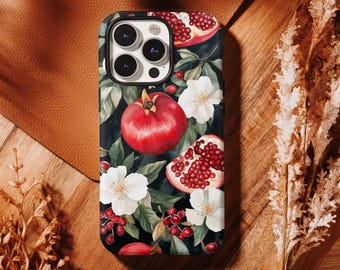 Funda para teléfono con diseño de flor de granada, estilo costero, compatible con iPhone 17, 16, 15, 14, 13, 12 y 11 Pro Max, Samsung S25, S24, S23 y S22 Ultra.