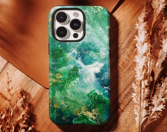 Coque de portable Golden Wave - Coque fluide luxe compatible pour iPhone 17, 16, 15, 14, 13, 12, 11 Pro Max, Samsung S25 S24 S23 S22 Ultra