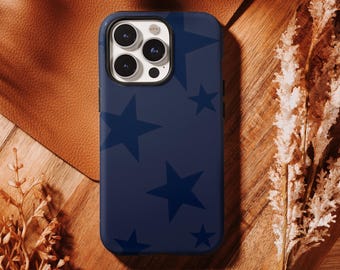Funda minimalista azul oscuro con estrellas, estilo retro clásico Y2K, para iPhone 17, 16, 15, 14, 13, 12, 11 Pro Max, Samsung S25, S24, S23, S22 Ultra