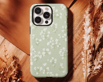 Funda para teléfono con diseño floral verde salvia, moderna, estilo cottagecore, para iPhone 17, 16, 15, 14, 13, 12, 11 Pro Max, Samsung S25, S24, S23, S22 Ultra