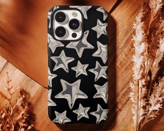 Y2K Star Glitter Phone Case,Silver Star Case,Sparkle Black Aesthetic,iPhone 17 16, 15, 14, 13, 12, 11 Pro Max ,Samsung S25 S24 S23 S22 Ultra