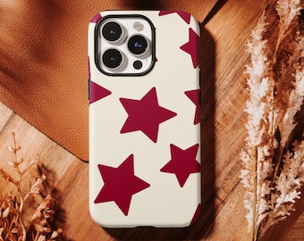 Retro Stars Celestial Red Phone Case, Y2K Aesthetic, Red Star Flat, iPhone 17 16, 15, 14, 13, 12, 11 Pro Max ,Samsung S25 S24 S23 S22 Ultra