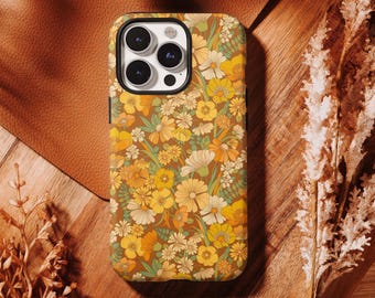 Colorful Retro Floral Phone Case, Pastel Color Wildflower Phone Cover,  iPhone 17 16, 15, 14, 13, 12, 11 Pro Max ,Samsung S25 S24 S23 S22