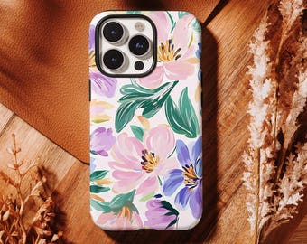 Estuche con estampado floral grande estilo pintura al óleo, arte de flores coloridas de jardín, iPhone 17, 16, 15, 14, 13, 12, 11 Pro Max, Samsung S25, S24, S23, S22 Ultra