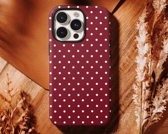 POLKA DOT CASE, Tough, Gloss, Burgundy, Maroon Compatible with iPhone 17 16, 15, 14, 13, 12, 11 Pro Max ,Samsung S25 S24 S23 S22 Ultra