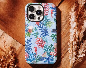 Coral Reef Phone Case,Sea turtles,Seahorses, Beauty Sea Life, For iPhone 17 16 15 14 13 12 11 Pro Max, Samsung S25 S24 S23 S22 Ultra