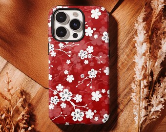 Red Cherry Blossom Design Phone Case,Girly Phone Case,Compatible For iPhone 17 16, 15, 14, 13, 12, 11 Pro Max ,Samsung S25 S24 S23 S22 Ultra