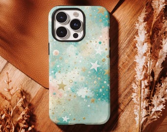 Funda para teléfono con cielo estrellado retro, estrellas brillantes doradas y plateadas de ensueño, para iPhone 17, 16, 15, 14, 13, 12, 11 Pro Max, Samsung S25, S24, S23, S22 Ultra