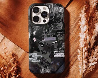 Grunge Bat Collage Phone Case, Dark Aesthetic Gothic Bat, Edgy Y2K  iPhone 17 16, 15, 14, 13, 12, 11 Pro Max ,Samsung S25 S24 S23 S22 Ultra