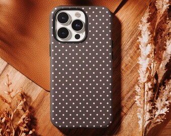 Brown & Pink Polka Dot Phone Case, Soft Girl Cute Design, Y2K Style, iPhone 17 16, 15, 14, 13, 12, 11 Pro Max ,Samsung S25 S24 S23 S22 Ultra