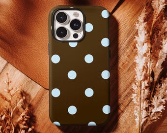 Braun und Blau Polka Dot Girly Süß & Trendy Hülle Kompatibel mit iPhone 17 16, 15, 14, 13, 12, 11 Pro Max, Samsung S25 S24 S23 S22 Ultra