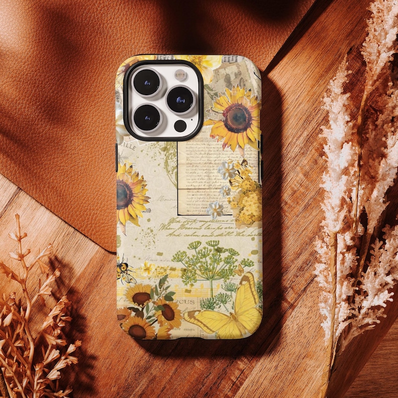 Bumpy Collage Sunflower & Butterfly Collage Case - Cottagecore Botanical Cover iPhone ...
