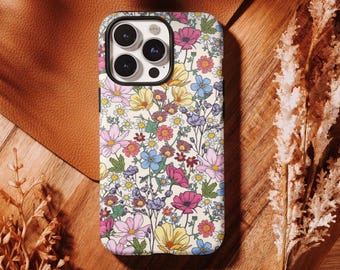 Retro pastoral floral print Case,Colorful wildflowers girl style,iPhone 17 16, 15, 14, 13, 12, 11 Pro Max ,Samsung S25 S24 S23 S22 Ultra