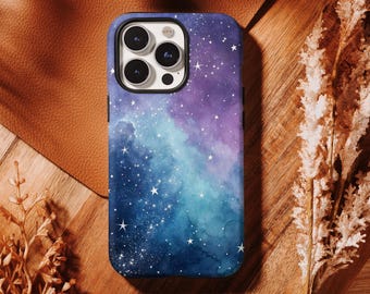Purple Blue Nebula Phone Case Watercolor Galaxy Design Phone Cover, iPhone 17 16, 15, 14, 13, 12, 11 Pro Max ,Samsung S25 S24 S23 S22 Ultra