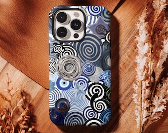 Funda para teléfono con espiral azul psicodélica y ojo turco - Estética bohemia psicodélica para iPhone 17, 16, 15, 14, 13, 12, 11 Pro Max, Samsung S25, S24, S23, S22 Ultra