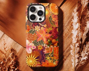 Estuche con collage de atardecer naranja vibrante, naranja tropical, cítricos y flores, para iPhone 17, 16, 15, 14, 13, 12, 11 Pro Max, Samsung S25, S24, S23, S22 Ultra
