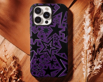 Dark Purple Star Punk Star Phone Case,Retro Gothic Star Lines,Cover iPhone 17 16, 15, 14, 13, 12, 11 Pro Max ,Samsung S25 S24 S23 S22 Ultra