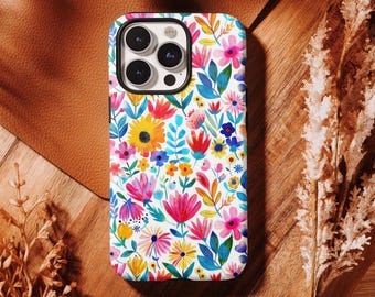 Colorful Abstract Floral Phone Case,Artistic Watercolor Flower,iPhone 17 16, 15, 14, 13, 12, 11 Pro Max ,Samsung S25 S24 S23 S22 Ultra
