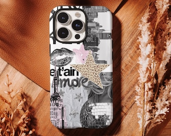 New York Collage Phone Cases, Leopard Star Y2K, Kiss Pattern Design, iPhone 17 16, 15, 14, 13, 12, 11 Pro Max ,Samsung S25 S24 S23 S22 Ultra