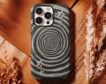 Black White Spiral Grunge Phone Case,Hypnotic Star Gothic Aesthetic Case,iPhone 17 16 15 14 13 12 11 Pro Max, Samsung S25 S24 S23 S22 Ultra