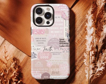Funda cristiana rosa preppy con versículo bíblico para iPhone 17, 16, 15, 14, 13, 12 y 11 Pro Max, Samsung S25, S24, S23 y S22 Ultra