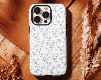 Elegant Blue Floral Case,Stylish Protective Cover with Vintage Charm,iPhone 17 16, 15, 14, 13, 12, 11 Pro Max ,Samsung S25 S24 S23 S22 Ultra