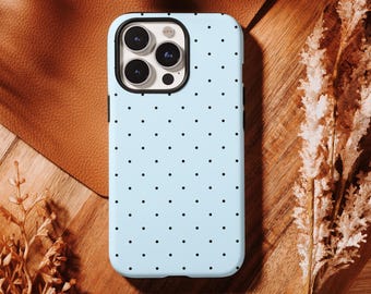 Light Blue Polka Dot Phone Case, Minimalist Aesthetic Cover, Cute  iPhone 17 16, 15, 14, 13, 12, 11 Pro Max ,Samsung S25 S24 S23 S22 Ultra