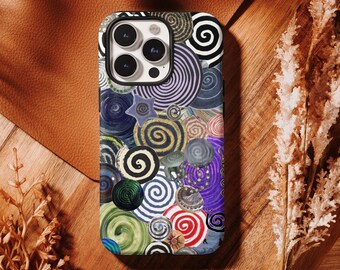 Optic Swirl Phone Case Color Collage Cover Hypnotic Spiral Graphic  iPhone 17 16, 15, 14, 13, 12, 11 Pro Max ,Samsung S25 S24 S23 S22 Ultra