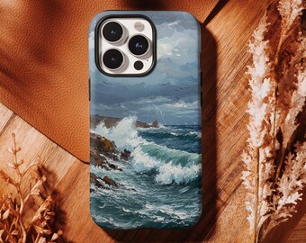 Coastal Storm Phone Case,Retro-style landscape oil painting prints,iPhone 17 16, 15, 14, 13, 12, 11 Pro Max ,Samsung S25 S24 S23 S22 Ultra