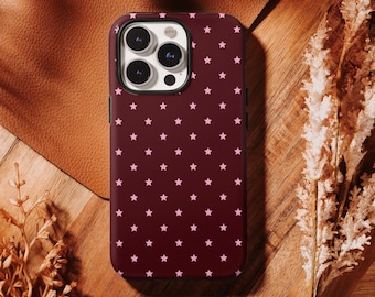 Dark Red Star Phone Case,Trendy Design, Burgundy Phone Case, For iPhone 17 16, 15, 14, 13, 12, 11 Pro Max ,Samsung S25 S24 S23 S22 Ultra