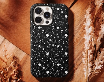 White and Gray Stars Phone Case,Black minimalist starry pattern iPhone 17 16, 15, 14, 13, 12, 11 Pro Max ,Samsung S25 S24 S23 S22 Ultra