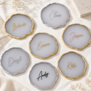 Custom Resin Agate Coaster, Personalized Wedding Place Card, Gold Silver Edge, Wedding Favor, Bridal Shower, Party Decor