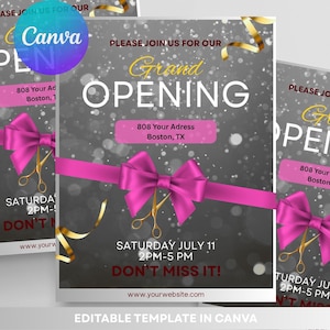 Plantilla de volante de inauguración para peluquería, salón de pestañas y uñas | Anuncio editable en Canva para boutique, spa y salón de belleza | Descarga instantánea