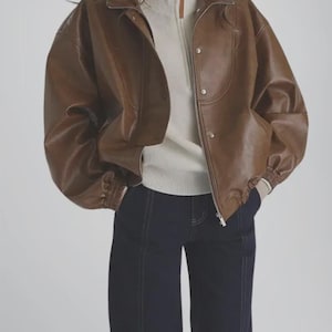 Women – Retro Oversized Fit, Soft Lambskin Genuine Leather | Women&#39;s Oversized Genuine Leather Bomber Jacket, Y2k Style Biker Jacket,