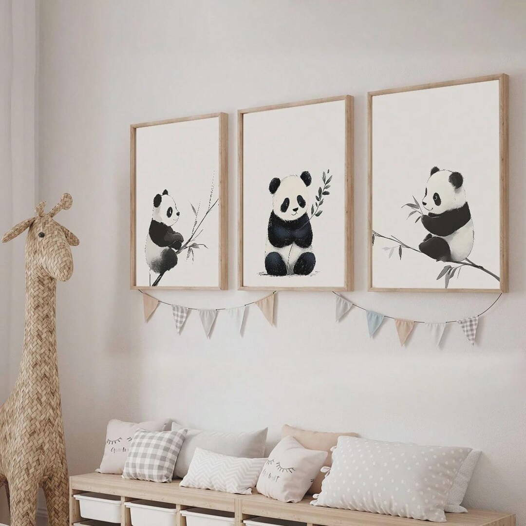 Panda Nursery Wall Art | Set of Three | Cute Panda Prints | Animal ...