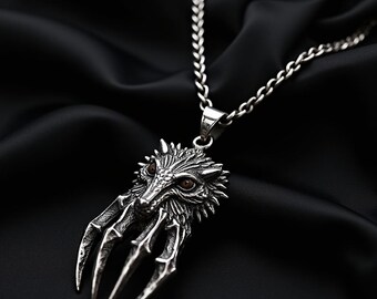 Sterling Silver Wolf Claw Pendant Necklace - Gothic Viking Jewelry