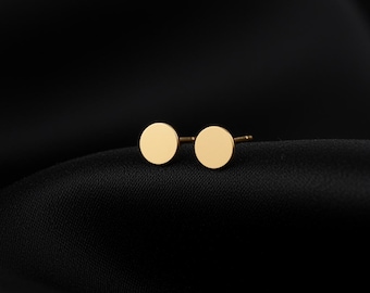14K Gold Plated Disc Stud Earrings – Minimalist Brass Circle