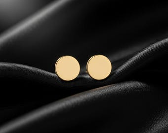 14K Gold Plated Sterling Silver Disc Stud Earrings, Minimalist Jewelry